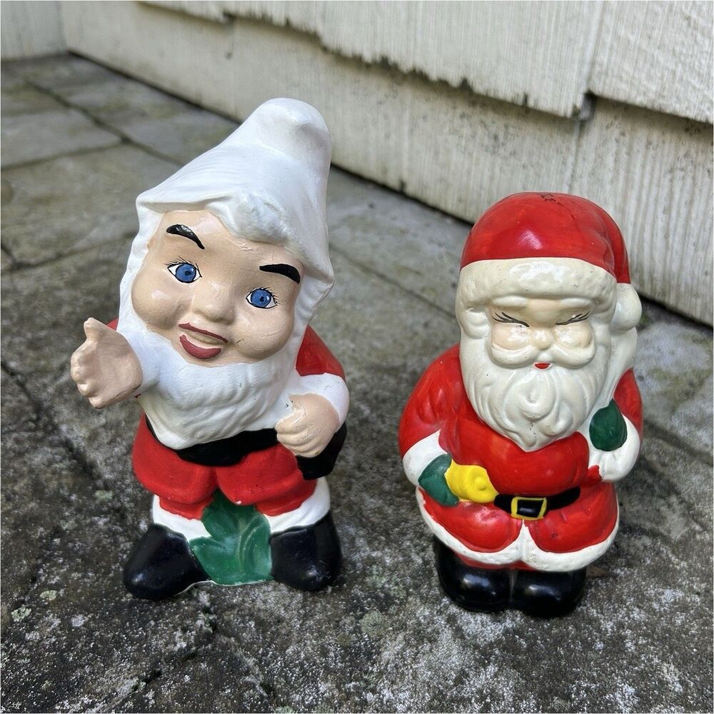 Vtg Ceramic Christmas Santa Coin Bank Gnome Set Retro Holiday Kitschy Christmas